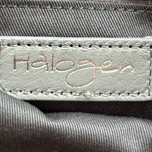 Halogen Envelope Clutch Purse Gray Leather‎ Zipper Trim Edgy Retro Glam Designer - Picture 13 of 14